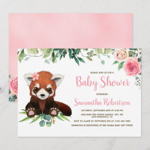 Blush Pink Floral Cute Bear Girl Baby Shower Invitation