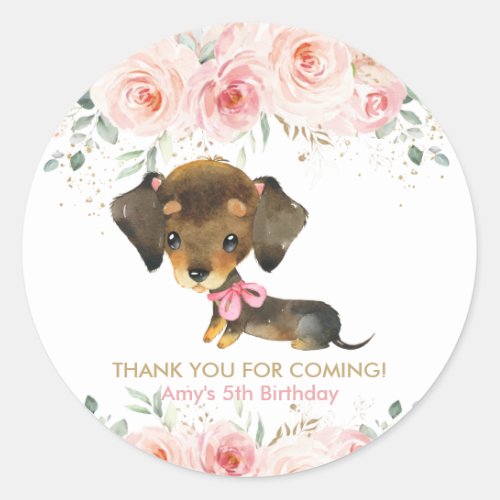 Blush Pink Floral Cute Dachshund Puppy Dog Favor Classic Round Sticker