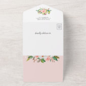 Blush Pink Floral Cute Elephant Baby Shower All In One Invitation (Outside)