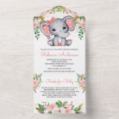 Blush Pink Floral Cute Elephant Baby Shower All In One Invitation (Inside)
