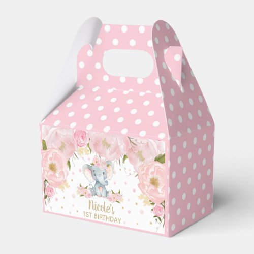 Blush Pink Floral Cute Elephant Birthday Thank You Favor Boxes