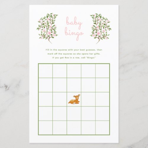 Blush Pink Floral Deer Baby Shower Bingo Game