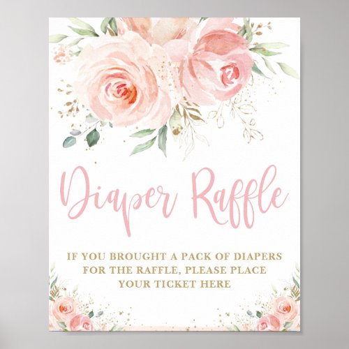 Blush Pink Floral Diaper Raffle Baby Shower Sign