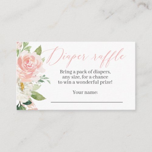 Blush Pink Floral Diaper Raffle Card for a Girl
