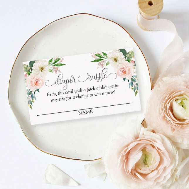 Blush Pink Floral Diaper Raffle Script Text Enclosure Card (Creator Uploaded)