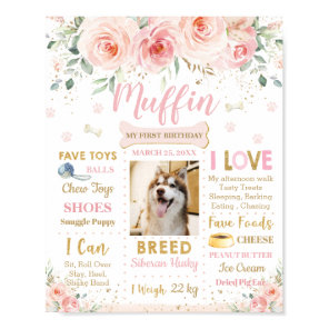 Blush Pink Floral Dog Puppy 1st Birthday Milestone Poster