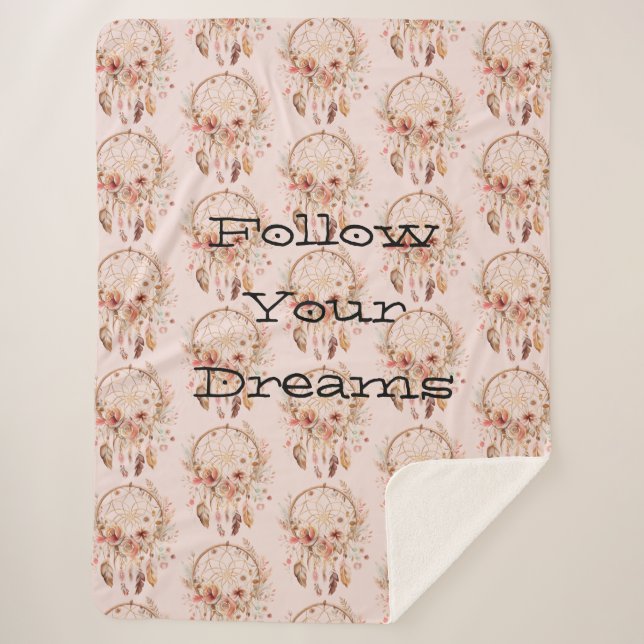 Blush Pink Floral Dream Catcher Sherpa Blanket (Front)