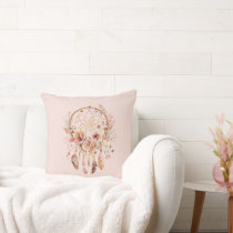 Blush Pink Floral Dream Catcher Throw Pillow