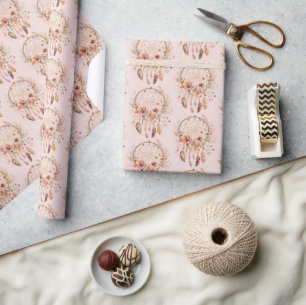 Blush Pink Floral Dream Catcher Wrapping Paper