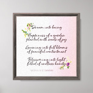 Blush Pink Floral Dream Poem (written by me) Canvas Print