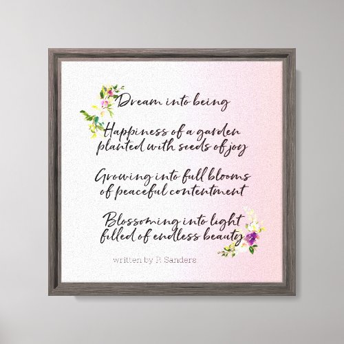 Blush Pink Floral Dream Poem (written by me) Canvas Print
