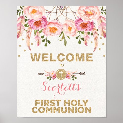 Blush Pink Floral Dreamcatcher Communion Welcome Poster