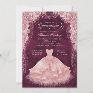 Blush Pink Floral Dress Quinceanera Invitation