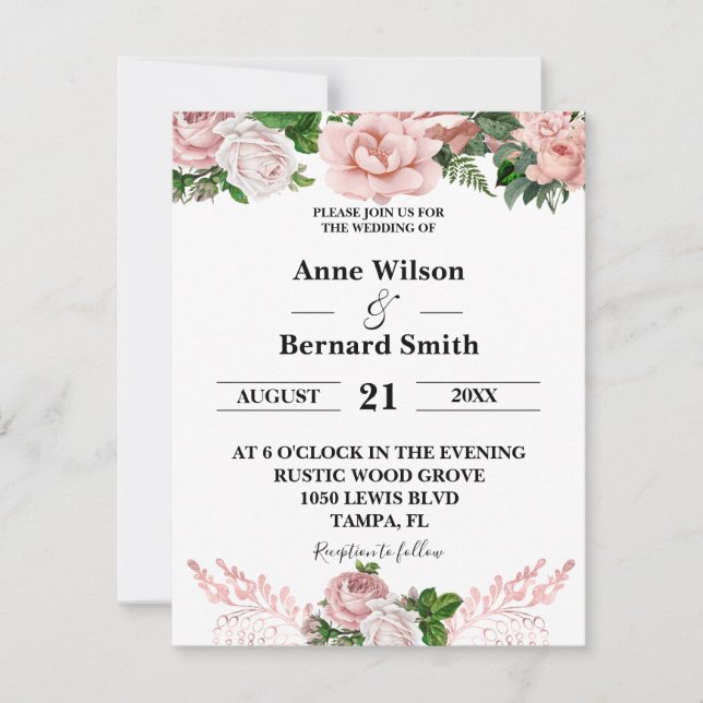 Blush Pink Floral Dripping Glitter Wedding Invitation (Front)