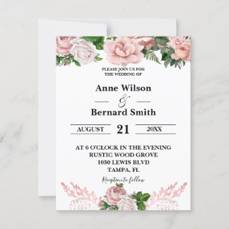 Blush Pink Floral Dripping Glitter Wedding Invitation