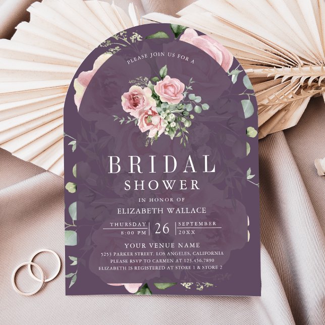 Blush Pink Floral Dusty Purple Bridal Shower Invitation (Creator Uploaded)