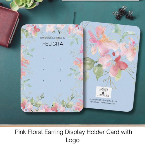 Blush Pink Floral Earring Display Holder Card