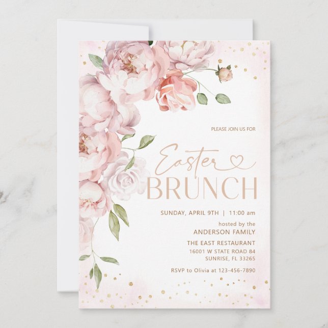 Blush Pink Floral Easter Brunch  Invitation (Front)