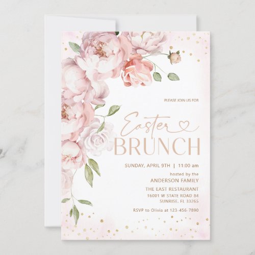 Blush Pink Floral Easter Brunch  Invitation