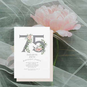 Blush Pink Floral Elegant 75th Birthday Party Invitation
