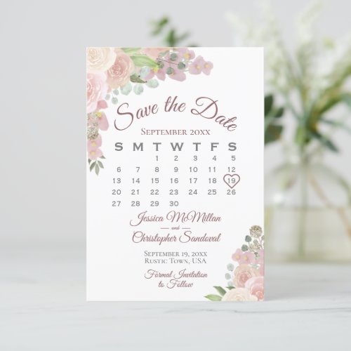 Blush Pink Floral Elegant Boho Wedding Calendar Save The Date