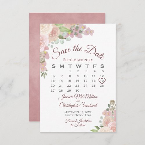 Blush Pink Floral Elegant Boho Wedding Calendar Save The Date