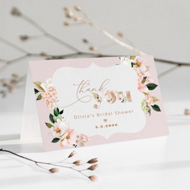 Blush pink floral elegant bridal shower thank you card (Creator Uploaded)