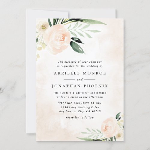 Blush Pink Floral Elegant Champagne Garden Wedding Invitation