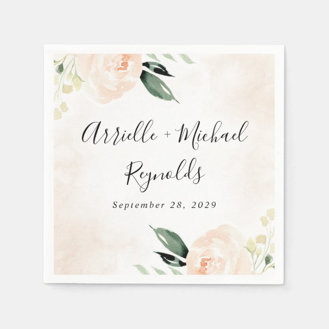 Blush Pink Floral Elegant Champagne Garden Wedding Napkins (Front)
