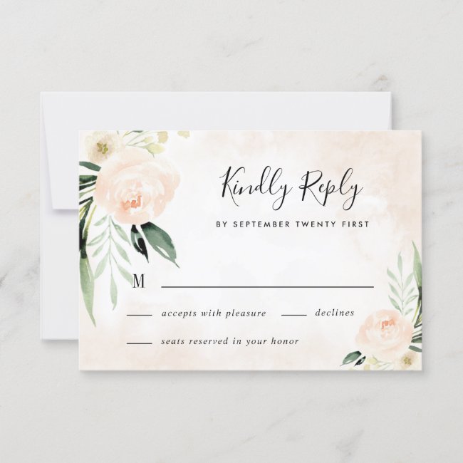 Blush Pink Floral Elegant Champagne Garden Wedding RSVP Card