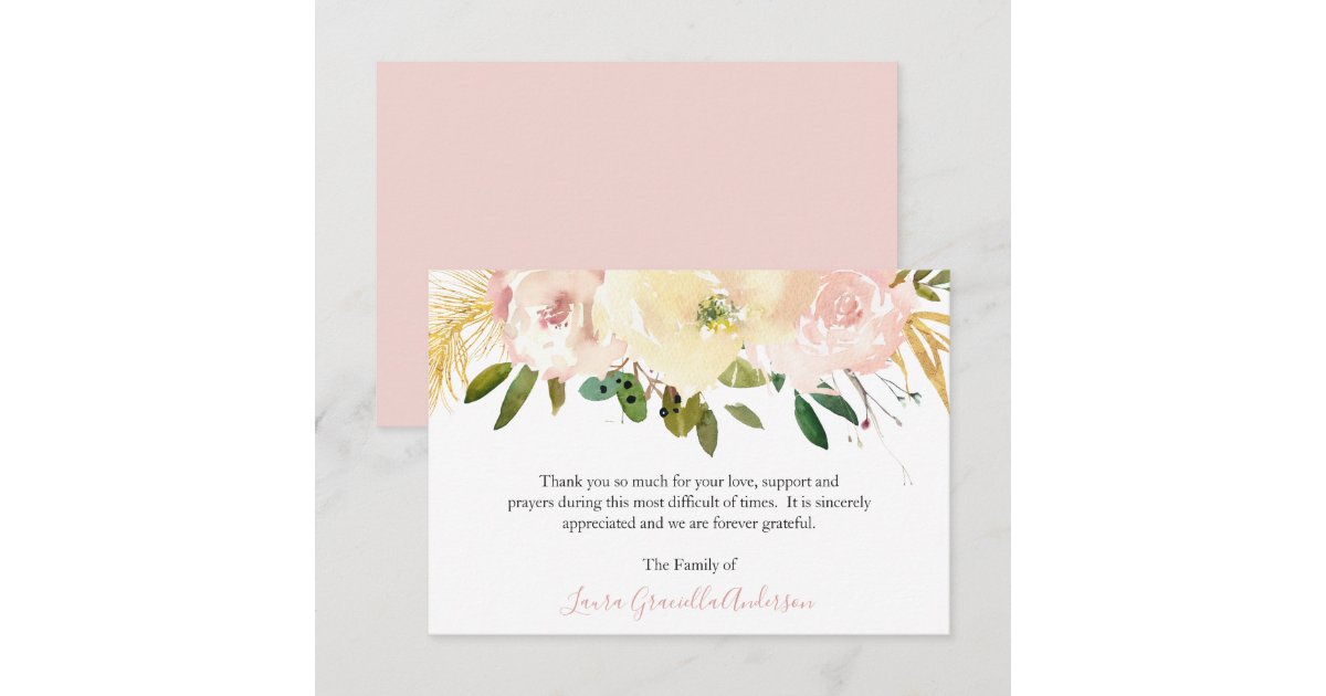 Blush Pink Floral Elegant Funeral Thank You Card | Zazzle