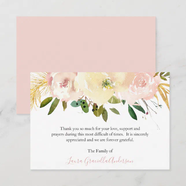 Blush Pink Floral Elegant Funeral Thank You Card | Zazzle