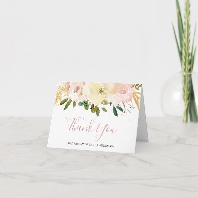 Blush Pink Floral Elegant Funeral Thank You Card (Front)