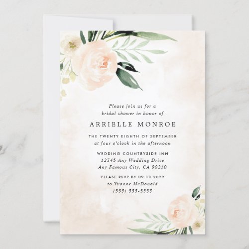 Blush Pink Floral Elegant Garden Bridal Shower Invitation