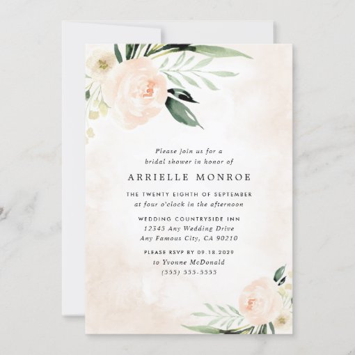 Blush Pink Floral Elegant Garden Bridal Shower Invitation | Zazzle