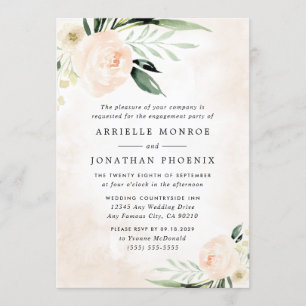 Blush Pink Floral Elegant Garden Engagement Party Invitation