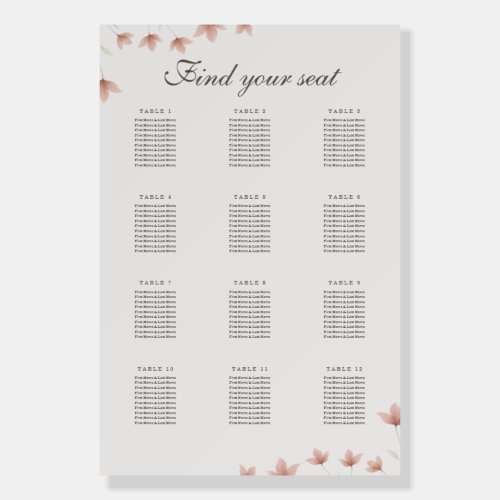 Blush Pink Floral Elegant Garden Seating Chart Foam Board
