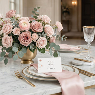 Blush Pink Floral Elegant Garden Wedding Flat  Place Card