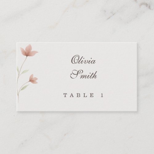 Blush Pink Floral Elegant Garden Wedding Flat  Place Card