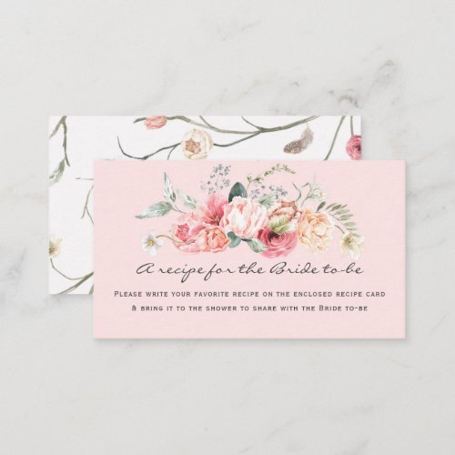 blush pink floral elegant recipe for the bride enclosure card