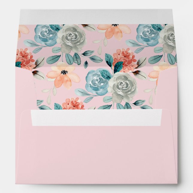 Blush Pink Floral Elegant Wedding Calligraphy  Envelope (Back (Bottom))