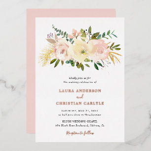 Blush Pink Floral Elegant Wedding Foil Invitation