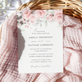 Blush Pink Floral Elegant Wedding Invitation