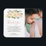 Blush Pink Floral Elegant Wedding Magnet<br><div class="desc">Romantic floral wedding favor magnet featuring "Thank You" in an elegant script and watercolor flowers in blush pink, dusty rose, champagne and ivory along with gold accent pieces. Below is your personalized message and to the right is your favorite photo. These elegant thank you magnets make useful wedding favors and...</div>