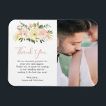 Blush Pink Floral Elegant Wedding Magnet<br><div class="desc">Romantic floral wedding favor magnet featuring "Thank You" in an elegant script and watercolor flowers in blush pink, dusty rose, champagne and ivory along with gold accent pieces. Below is your personalized message and to the right is your favorite photo. These elegant thank you magnets make useful wedding favors and...</div>