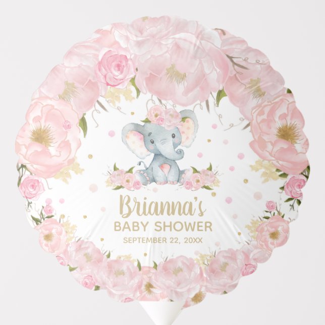Blush Pink Floral Elephant Baby Shower Birthday  B Balloon (Front)