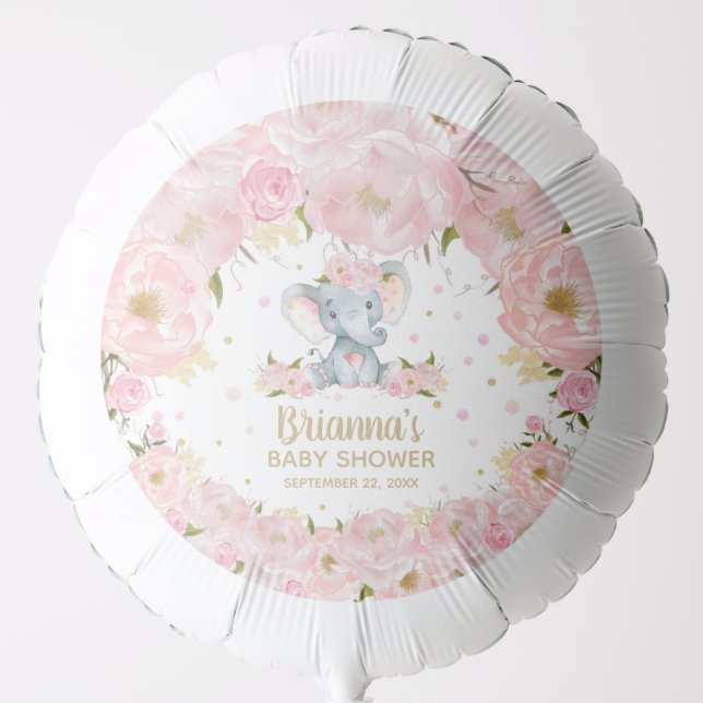 Blush Pink Floral Elephant Baby Shower Birthday  Balloon (Front)