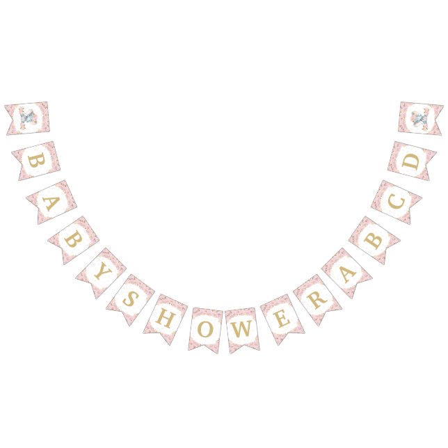 Blush Pink Floral Elephant Baby Shower Birthday  Bunting Flags (All)