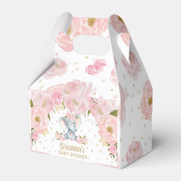 Blush Pink Floral Elephant Baby Shower Birthday Favor Boxes