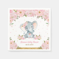 Blush Pink Floral Elephant Baby Shower Birthday  N